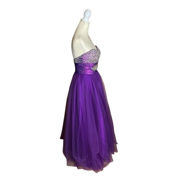 Mac Duggal Prom Beaded Sequin Purple Tulle Floor Length Strapless Dress US 8 - Picture 7 of 10